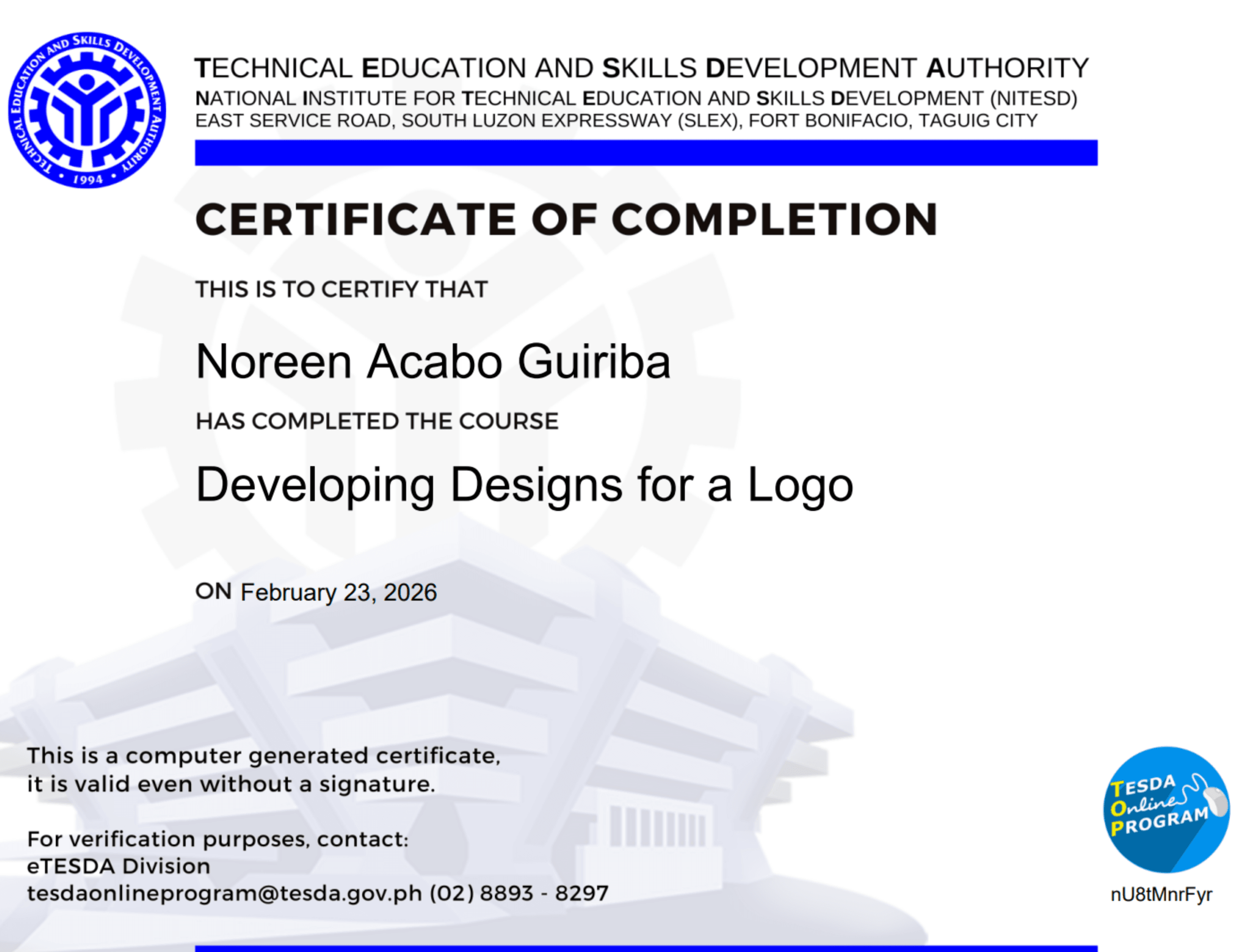 Developing Designs for a Logo | TESDA Certificate